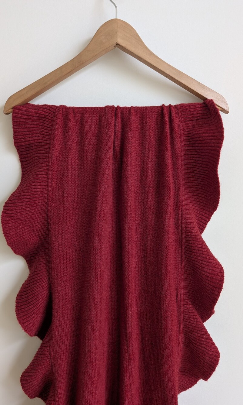 Large Wool Angora Deep Red Ruffle Edge Scarf Wrap - Picture 6 of 11